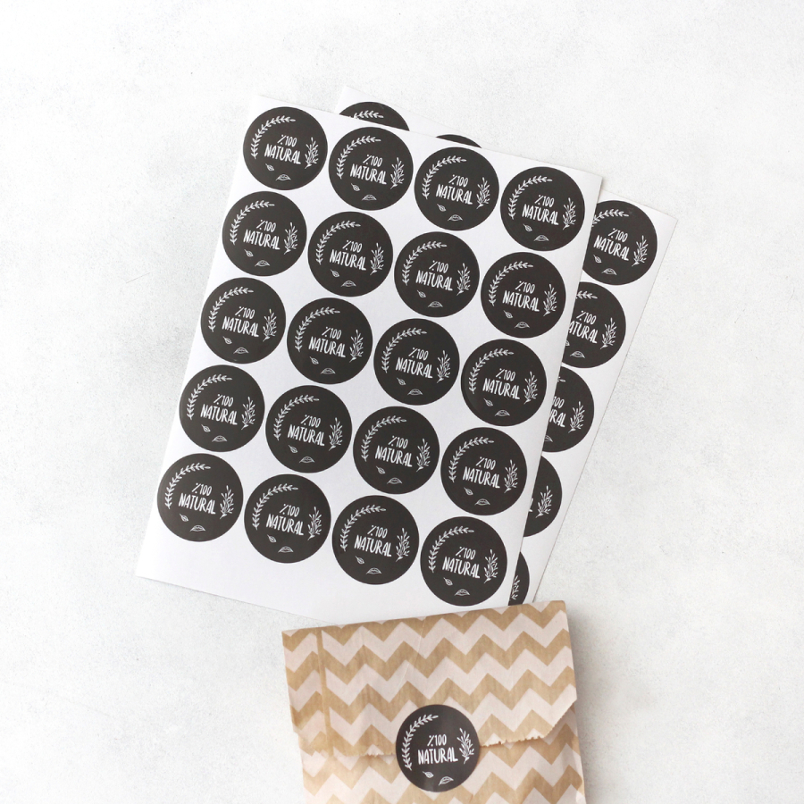 %100 natural yuvarlak sticker, 20 adet (1 sayfa) - 1
