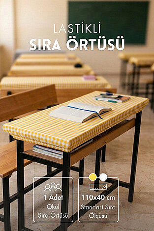 1 adet Lastikli Okul Sıra Örtüsü (Pamukludur) 110x40 cm - Sarı - Bimotif