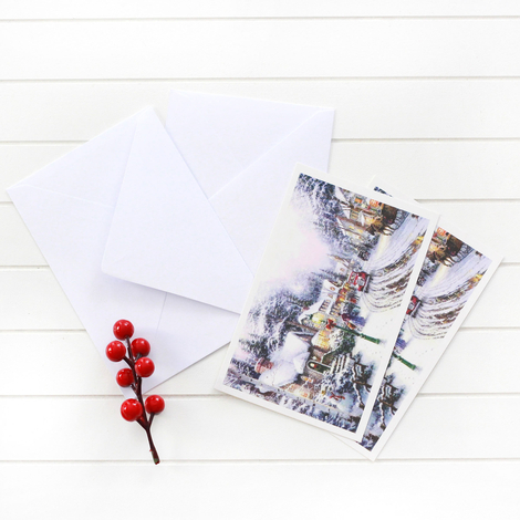 3 adet yılbaşı kartpostal, karlı cadde - Bimotif (1)
