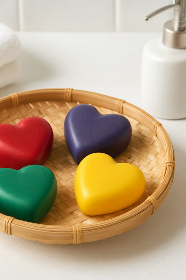 10 adet Karışık Renkli Minik Kalp Sabun, 2,5 cm (Dekoratif Kokulu Sabun) - 2