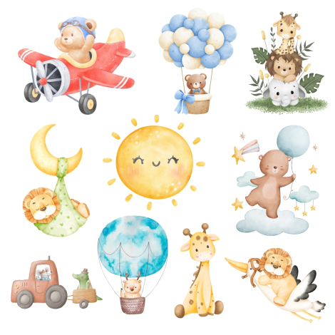 10 adet priz ve duvar sticker seti, 10x15 cm / Sevimli Aslan ve Arkadaşları - Bimotif