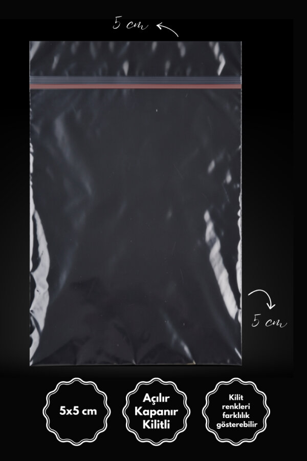 100 adet kilitli poşet, şeffaf buzdolabı poşeti, torba, 5x5 cm (Kuruyemiş, çerez ve kına poşeti) - 2