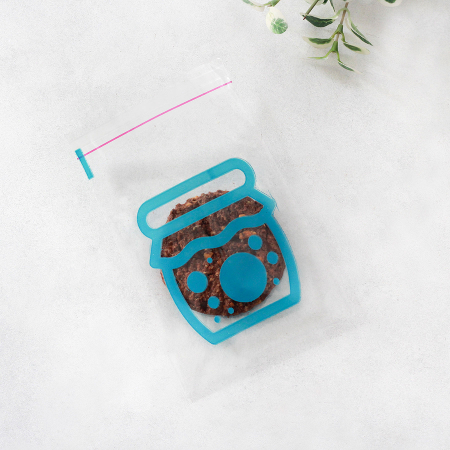 100 adet mavi kavanoz desenli bantlı şeffaf poşet / 10x15 cm - 2