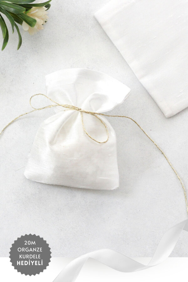 100 adet osmanlı ipeği kına, söz, nişan hediye kesesi, 10x15 cm, Beyaz (20m Organze Kurdele Hediye) - 1