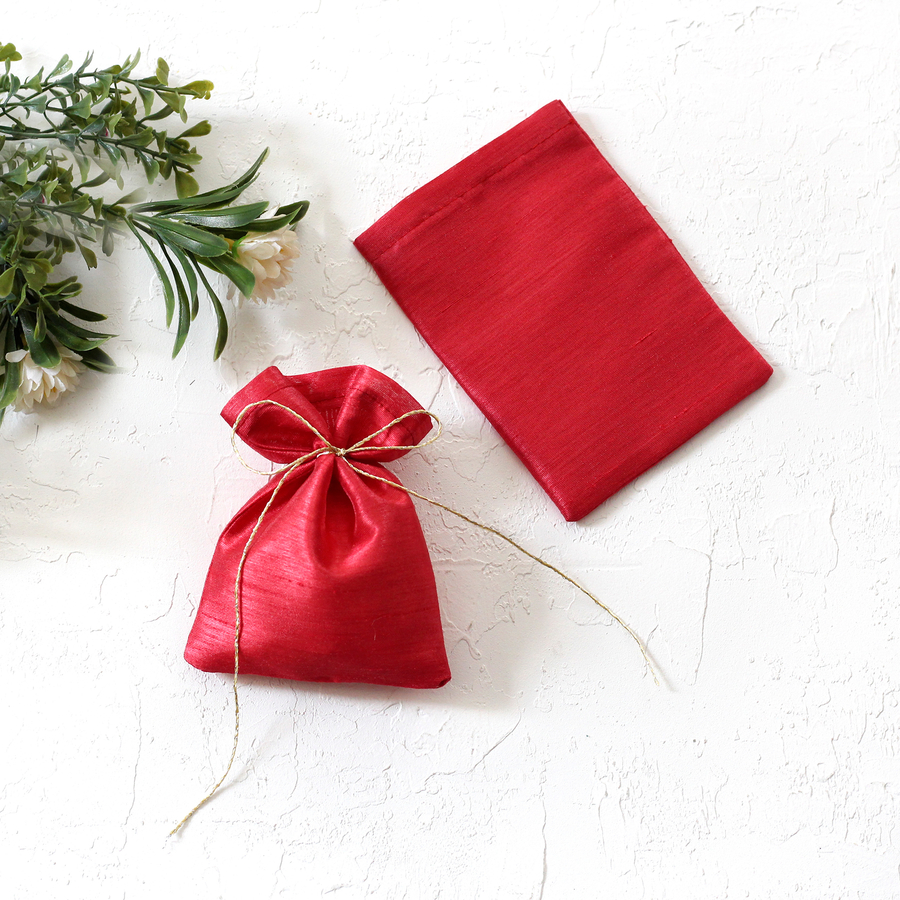 100 adet osmanlı ipeği kına, söz, nişan hediye kesesi, 10x15 cm Kırmızı (20m Organze Kurdele Hediye) - 3