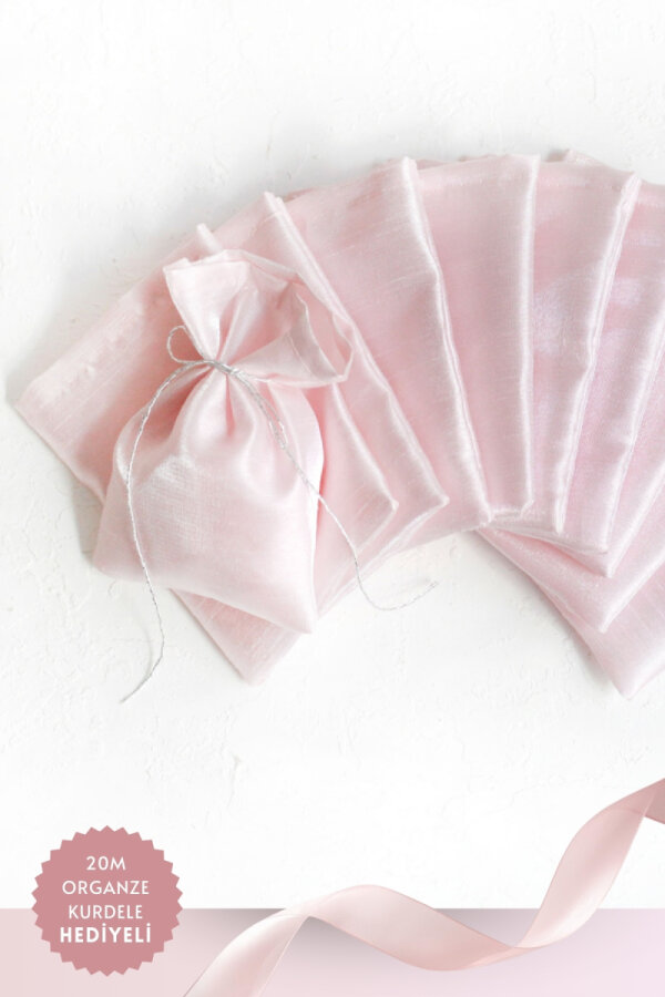 100 adet osmanlı ipeği kına, söz, nişan hediye kesesi, 10x15 cm, Pembe (20m Organze Kurdele Hediye) - 1