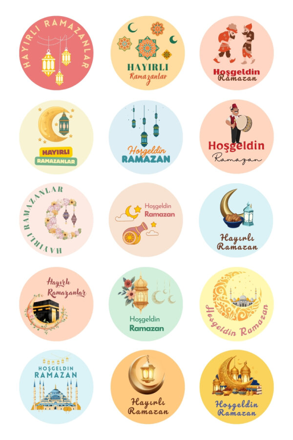 107 parça Ramazan Hediye Seti, 100lü kese kağıdı (11x20 cm), 105 adet Hoşgeldin Ramazan Sticker,4 cm - 2