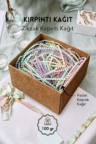 100gr Zikzak Kırpıntı Kağıt, Karışık Makaron (Hediye Kutu İçi Dolgu Süsleme, Kırpık Kağıt) - Bimotif