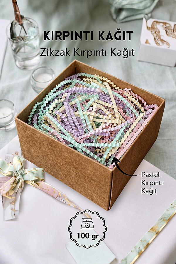 100gr Zikzak Kırpıntı Kağıt, Karışık Makaron (Hediye Kutu İçi Dolgu Süsleme, Kırpık Kağıt) - 1