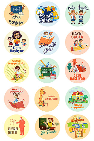 100'lü Okula Dönüş Öğrenci Hediye Paketi - 100 adet 11x20 cm Puantiye Kese Kağıdı + 105 adet Sticker - 3