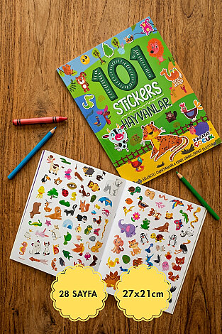 101 Sticker ve Resimli Etkinlik Kitap Seti, Hayvanlar (Toplam 28 Sayfa, 27x21cm) - Bimotif
