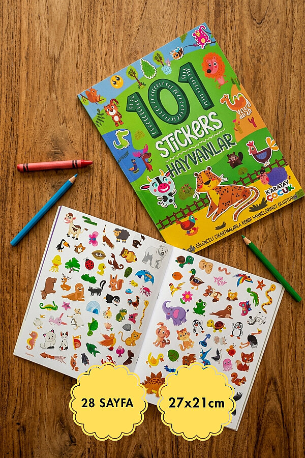 101 Sticker ve Resimli Etkinlik Kitap Seti, Hayvanlar (Toplam 28 Sayfa, 27x21cm) - 1