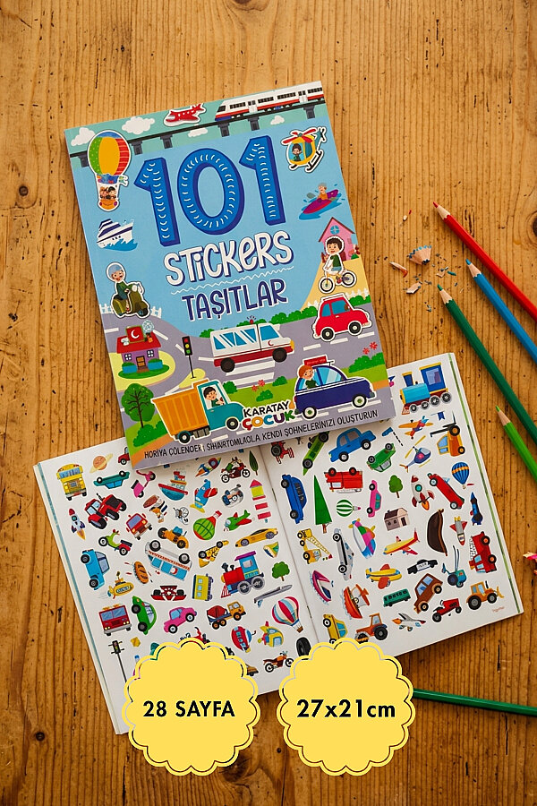101 Sticker ve Resimli Etkinlik Kitap Seti, Taşıtlar (Toplam 28 Sayfa, 27x21cm) - 1