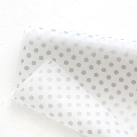 10lu Ambalaj, Paket Kağıdı, 70x100 cm Metalik Puantiye Desenli, Gümüş-Beyaz - Bimotif