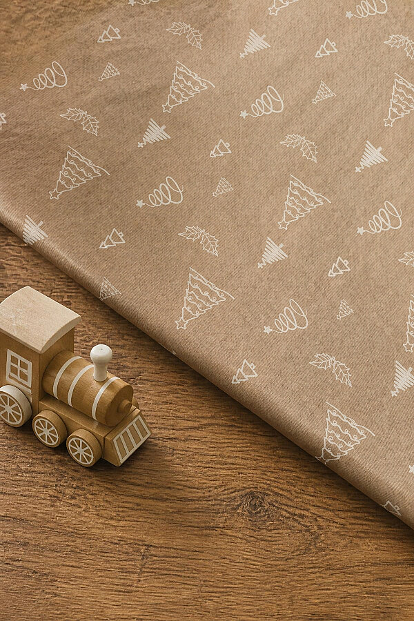 10lu Büyük Boy Ambalaj, Paket Kağıdı, 70x100 cm Çam Desenli, Kraft-Beyaz - 2