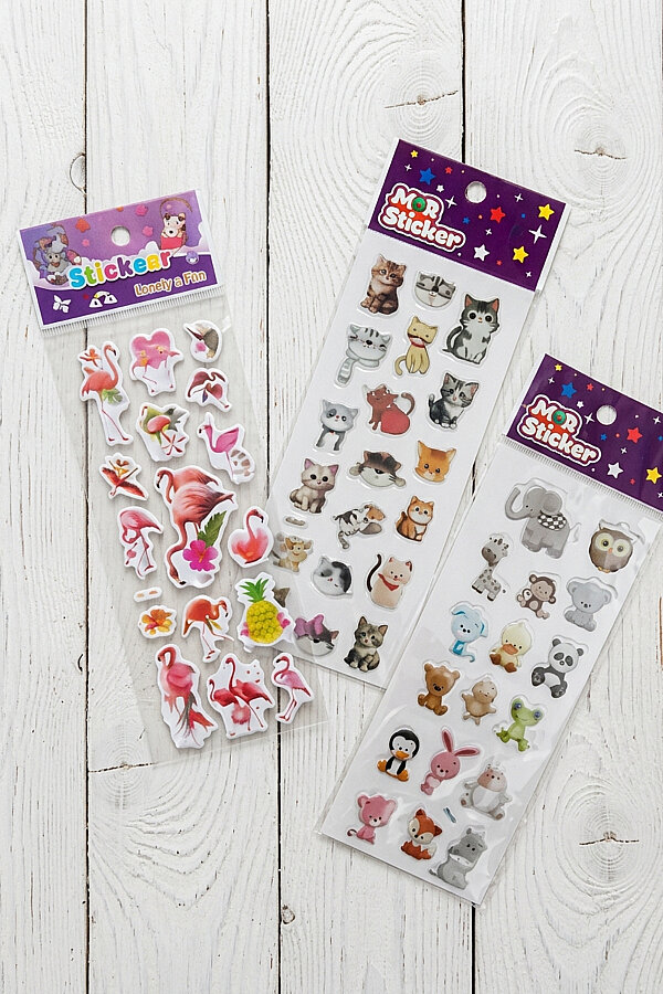 10lu Kabartmalı Yapışkan Sticker Seti, 13x7cm (Flamingo, Evcil ve Orman Hayvanları, Balıklar) - 2