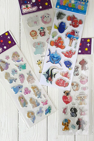 10lu Kabartmalı Yapışkan Sticker Seti, 13x7cm (Flamingo, Evcil ve Orman Hayvanları, Balıklar) - 4