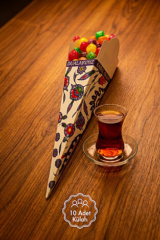 10lu Külah Kağıt Şeker Kutusu, 5x18cm, Şekerlik (Desenli Mevlid, Şeker, Lokum ve Akide Kutusu) - Bimotif