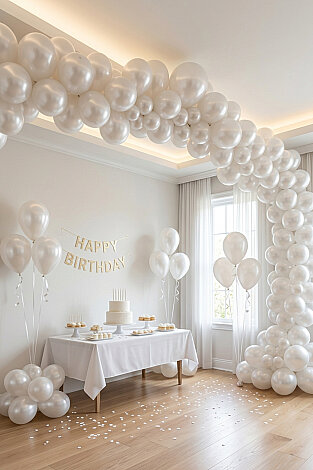 10'lu Metalik Beyaz Balon Seti, Doğum Günü Parti Süsü Beyaz Balon, Kutlama Süsü ve Malzemesi - Bimotif (1)