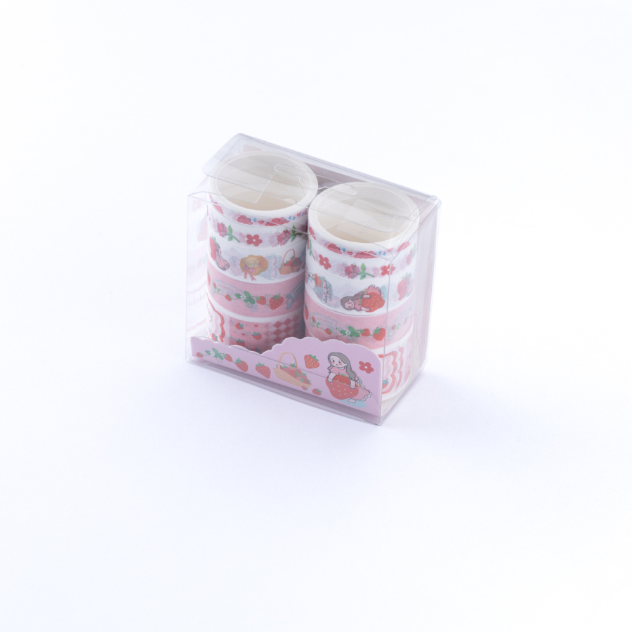 10lu washi tape seti, dekoratif renkli kağıt bant / Çilek Toplayan Kız - 1