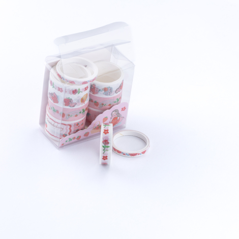 10lu washi tape seti, dekoratif renkli kağıt bant / Çilek Toplayan Kız - Bimotif (1)