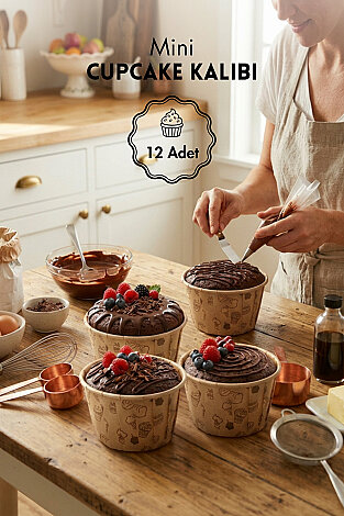 12li Kraft Kağıt Cupcake Kalıbı, Kek Kapsülü, Muffin Cupcake Kalıbı, Airfryer Uyumlu ve Desenli - Bimotif