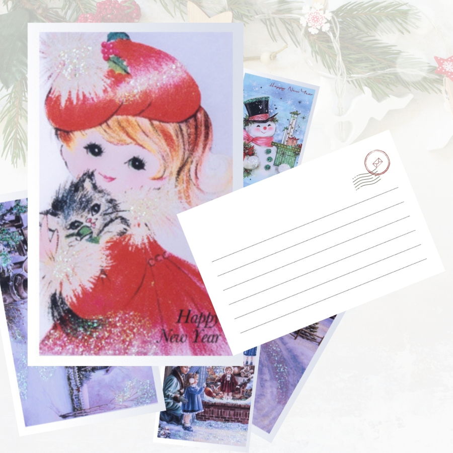 9lu Simli Yılbaşı Kartpostal Seti (Vintage) - 4