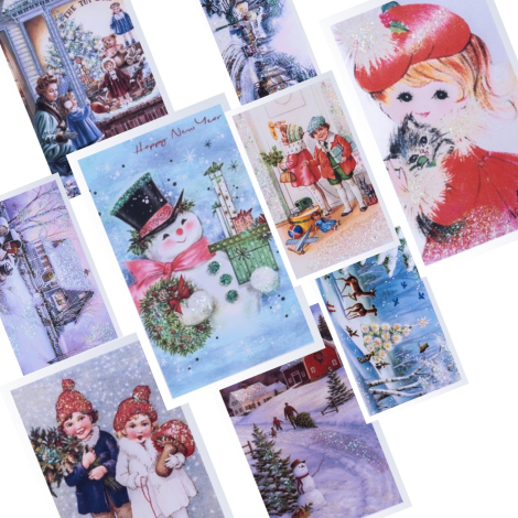 9lu Simli Yılbaşı Kartpostal Seti (Vintage) - Bimotif (1)