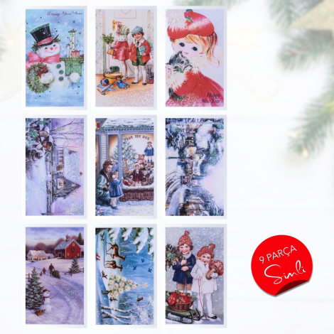 9lu Simli Yılbaşı Kartpostal Seti (Vintage) - Bimotif