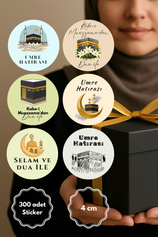 300 adet Hac ve Umre Hediyelerine Özel Paketleme Etiketi (4cm) Çıkartma Etiketi, Ambalaj Etiketi - Bimotif