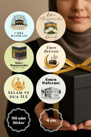 150 adet Hac ve Umre Hediyelerine Özel Paketleme Etiketi (4cm) Çıkartma Etiketi, Ambalaj Etiketi - Bimotif