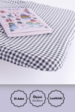 15 adet Lastikli Okul Sıra Örtüsü ve Öğretmen Masa Örtüsü (Pamukludur) / Gri Pötikare - Bimotif