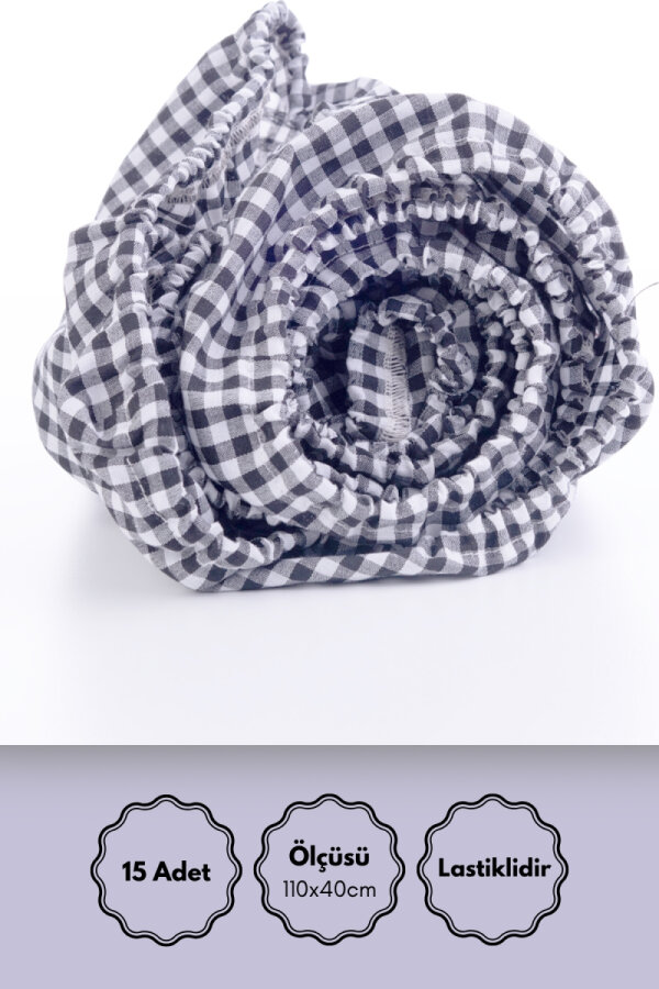 15 adet Lastikli Okul Sıra Örtüsü ve Öğretmen Masa Örtüsü (Pamukludur) / Gri Pötikare - 2