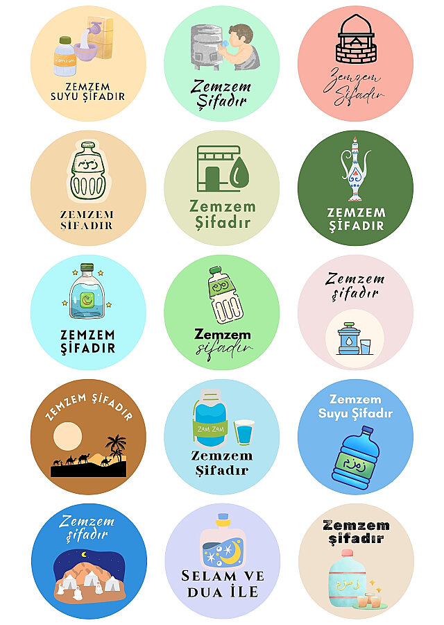 15 adet Zem Zem Suyu Sticker, Hac Hediyelerine Özel Paketleme Etiketi (4cm) Hediye Ambalaj Etiketi - 2