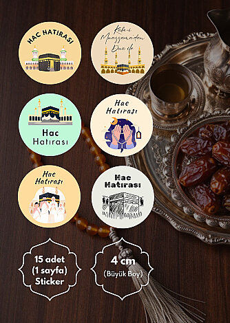 15 farklı Hac ve Kabe Sticker, 4x4cm Hediyelik Paketleme Sticker Seti, Ambalaj Etiketi (1 sayfa) - 2