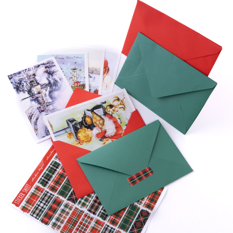 15 parça kartpostal, zarf ve stickerlı yılbaşı seti / 1 adet - Bimotif