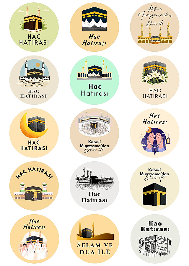 150 adet Hac ve Kabe Sticker, 4x4cm Hediyelik Paketleme Sticker Seti, Ambalaj Etiketi (10 sayfa) - 1