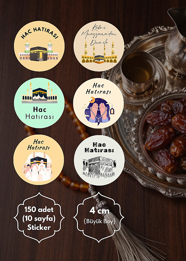 150 adet Hac ve Kabe Sticker, 4x4cm Hediyelik Paketleme Sticker Seti, Ambalaj Etiketi (10 sayfa) - 2