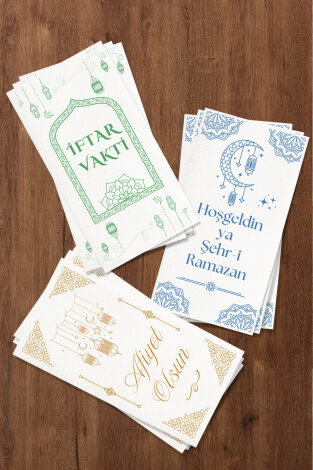 150 adet Ramazan İftar sofrası peçete seti (8.2x16 cm) 3 Desen, Çift Katlı Ramazan Peçetesi - Bimotif (1)
