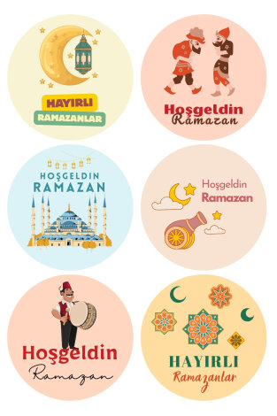 150 adet Ramazan sticker, 4cm (Hoşgeldin Ramazan, Hayırlı Ramazanlar) / 10 sayfa - 4