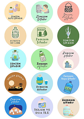 150 adet Zem Zem Suyu Sticker, Hac Hediyelerine Özel Paketleme Etiketi (4cm) Hediye Ambalaj Etiketi - Bimotif (1)