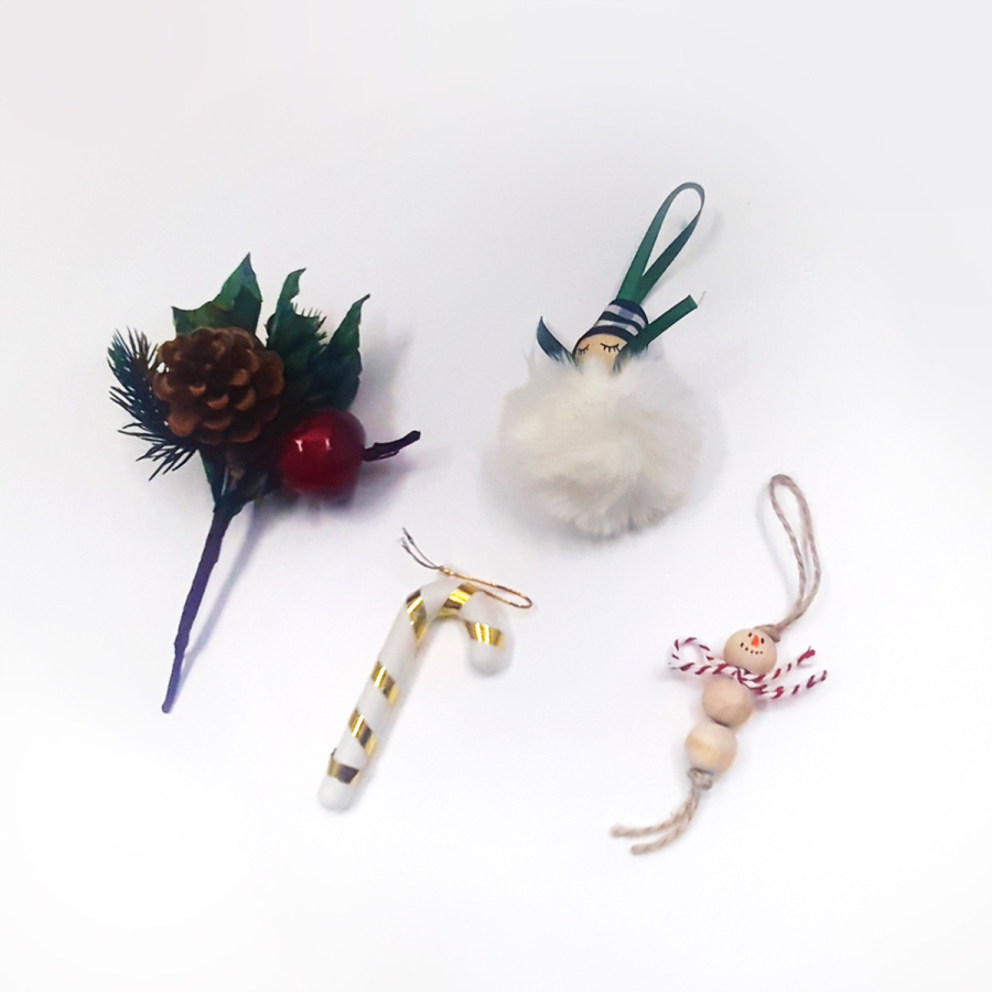 16 parça yılbaşı ağaç süs seti (8 Kardan Adam, 6 Baston, 1 Peluş Melek, 1 Elmalı Kozalak) - 1