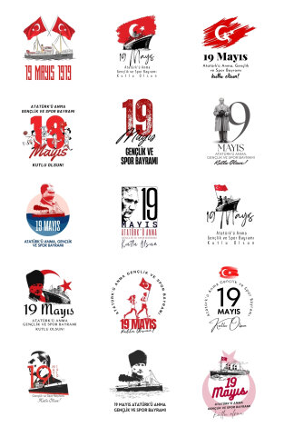 19 Mayıs Atatürk'ü Anma, Gençlik ve Spor Bayramı sticker, 4x4 cm, 300 adet (20 Sayfa) - Bimotif
