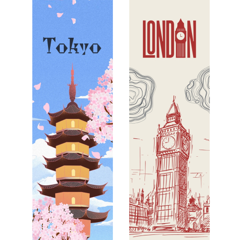 2 adet kitap ayracı seti, Londra - Tokyo - Bimotif (1)