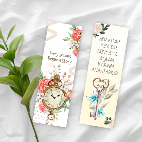 2 adet kitap ayracı seti, Vintage - Saat - Bimotif