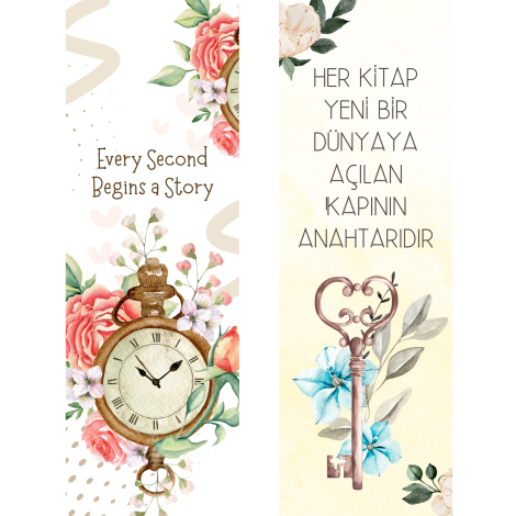 2 adet kitap ayracı seti, Vintage - Saat - Bimotif (1)