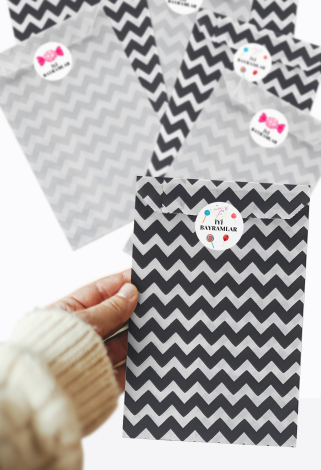 21 parça İyi Bayramlar hediye paketi, karışık kese kağıdı (11x20 cm ) ve Sticker seti - Bimotif