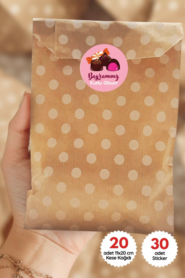 22 parça Bayram Hediye Seti, 20li kese kağıdı (11x20 cm) ve 30 adet İyi Bayramlar Sticker (4 cm) - 1