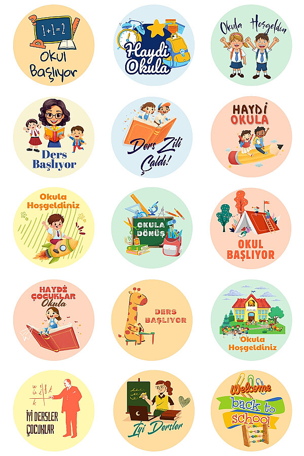 20'li Okula Dönüş Öğrenci Hediye Paketi - 20 adet 11x20 cm Puantiye Kese Kağıdı + 30 adet Sticker - 3