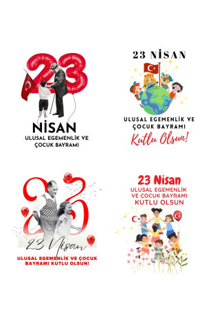 23 Nisan Ulusal Egemenlik ve Çocuk Bayramı sticker seti, 4x4 cm, 300 adet (20 Sayfa) - Bimotif (1)
